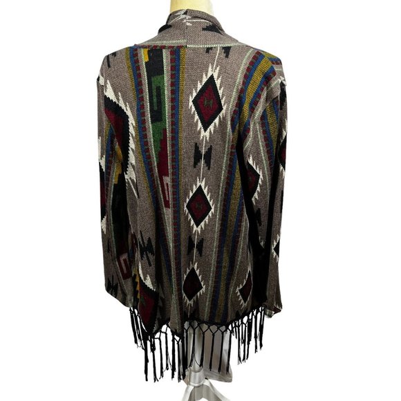 R Rouge Womens Fringe Hem Cardigan 3X Southwestern Aztec Print BOHO USA - Picture 3 of 5